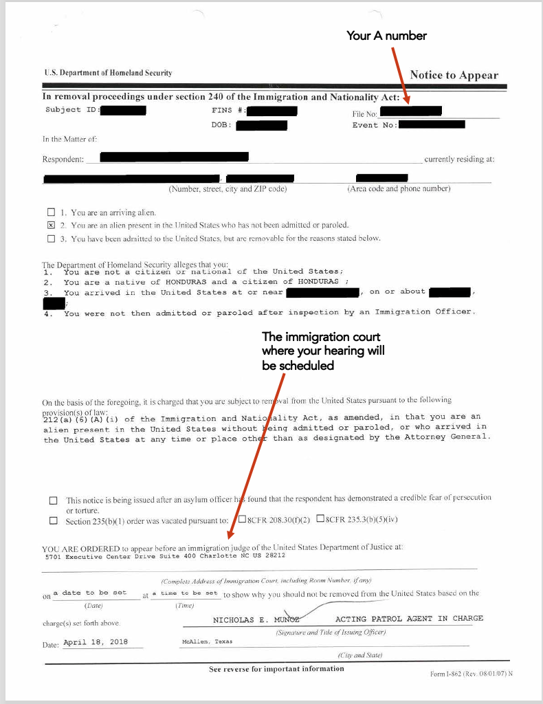 Notice to Appear Resources for Asylum Seekers