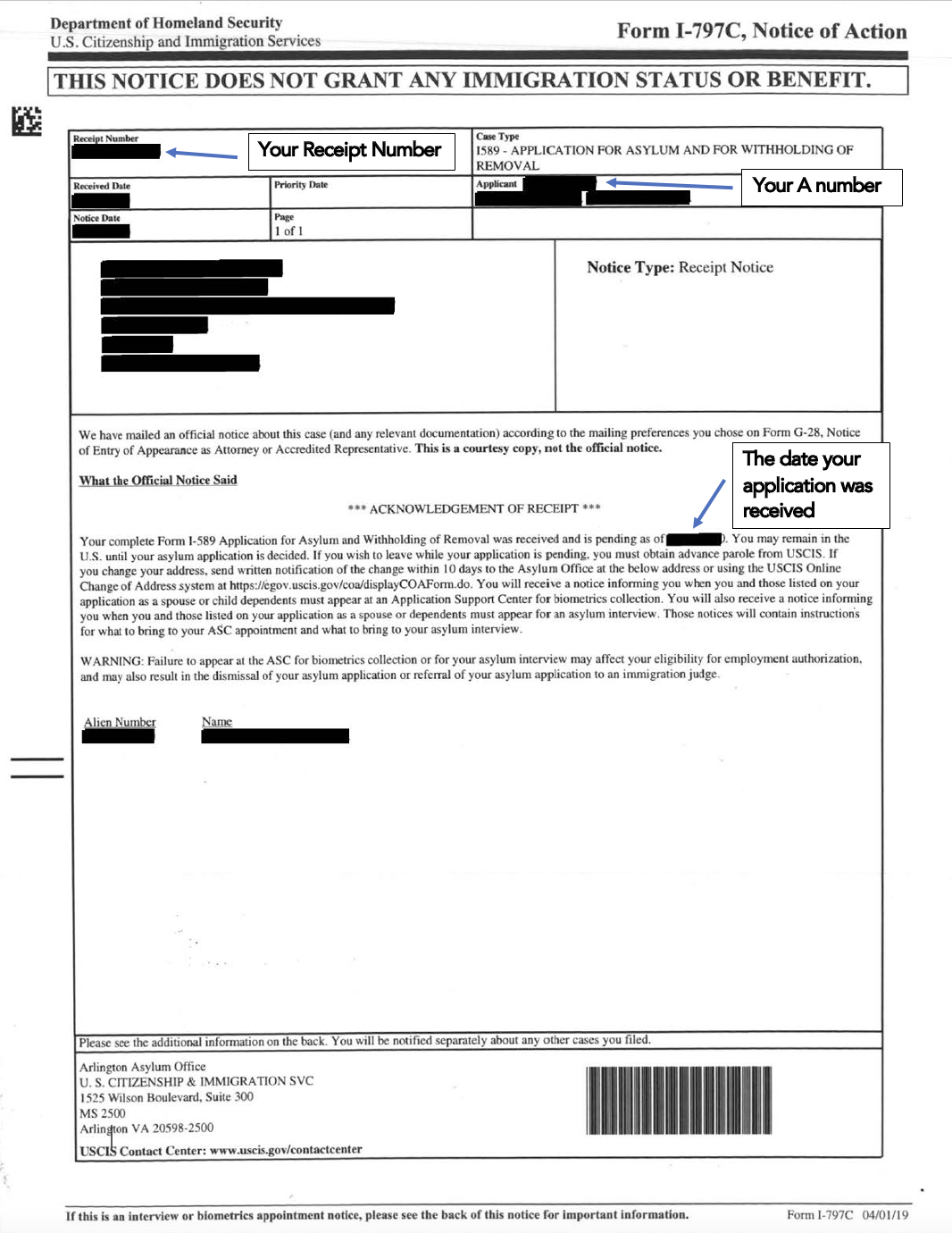 USCIS Asylum Application Receipt Notice Resources for Asylum Seekers